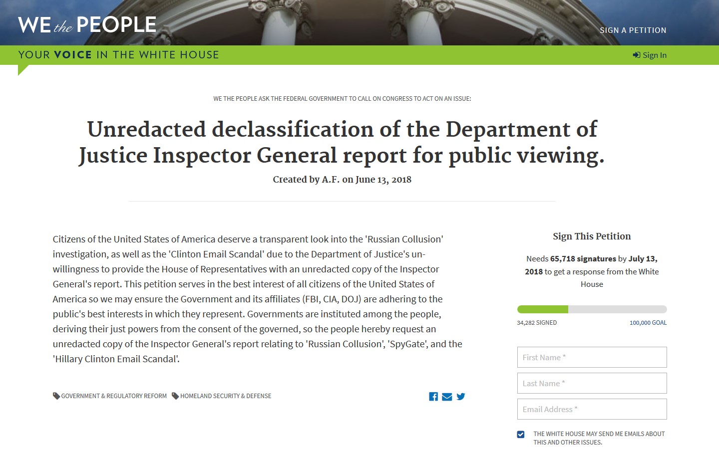 petition for unredacted OIG report