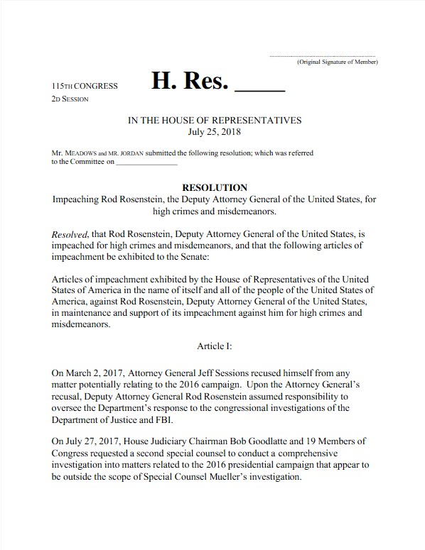 Articles Of Impeachment Against Rod Rosenstein